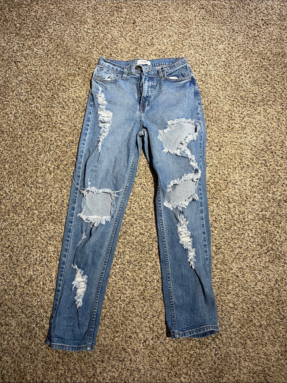 Vibrant Light Blue Distressed Boyfriend Jeans